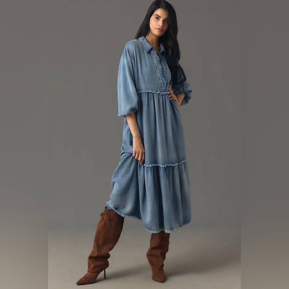 ANTHROPOLOGIE The Bettina Denim Dress Women's L